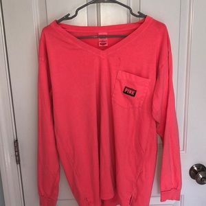 Pink v neck long sleeve pink shirt